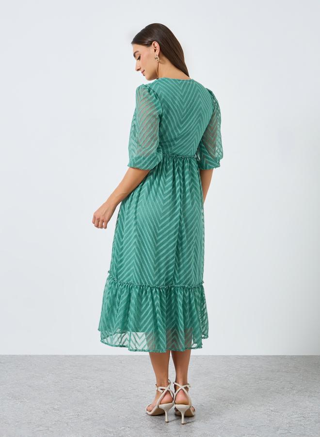 ستايلي فستان ميدي بحافة مكشكشة وأكمام منفوخة للنساء - Image 4